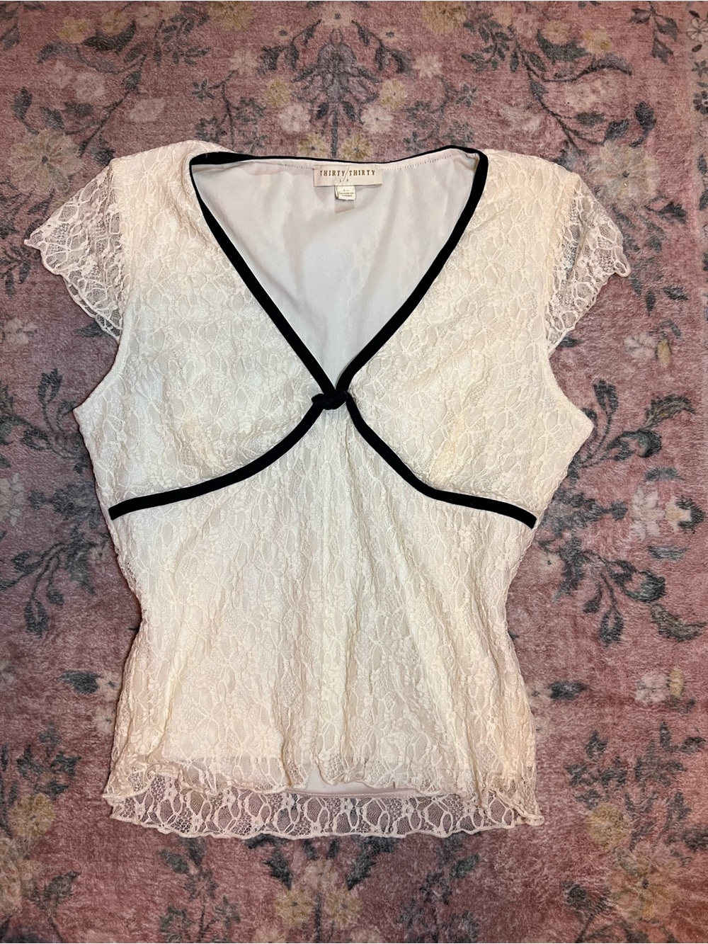 White Lace Top with Black Trim